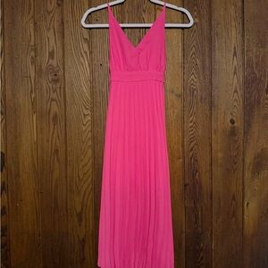 Jessica Simpson Hot Pink Pleated V-Neck Maxi Dress